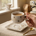 Classy stylish retro coffee cup and saucer suit creative stoneware latte cup for home souvenir mug and saucer