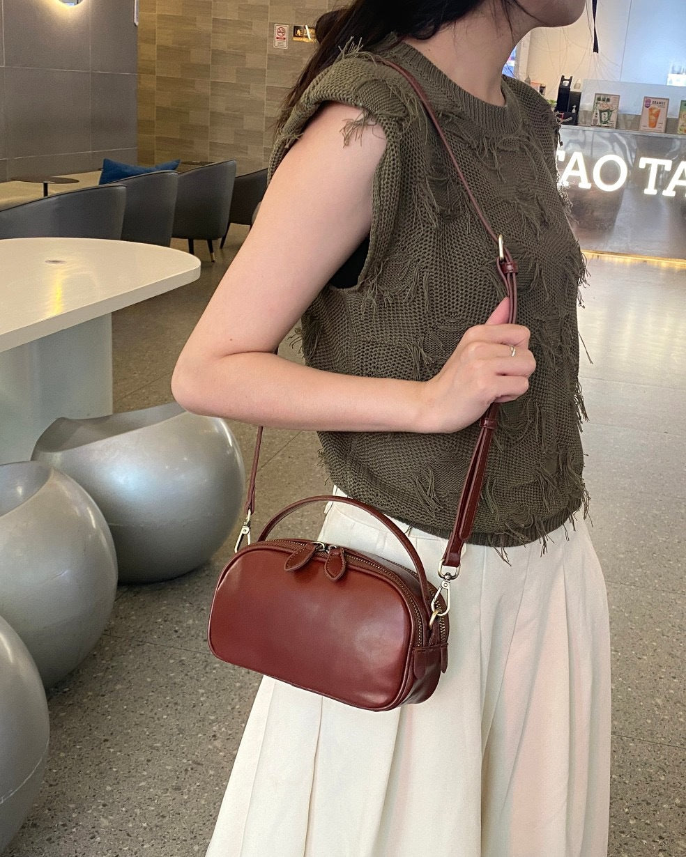 Genuine leather crossbody bag - 2024 spring/summer versatile fashion handbag - fresh & chic top grain cowhide premium small square bag