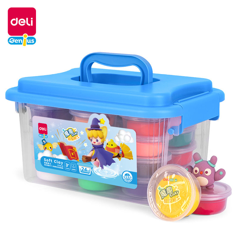 Deli Clay Kindergarten Plasticine 24 Colors Ultra Light Clay Tools Clay Toolbox Set Color Clay Set