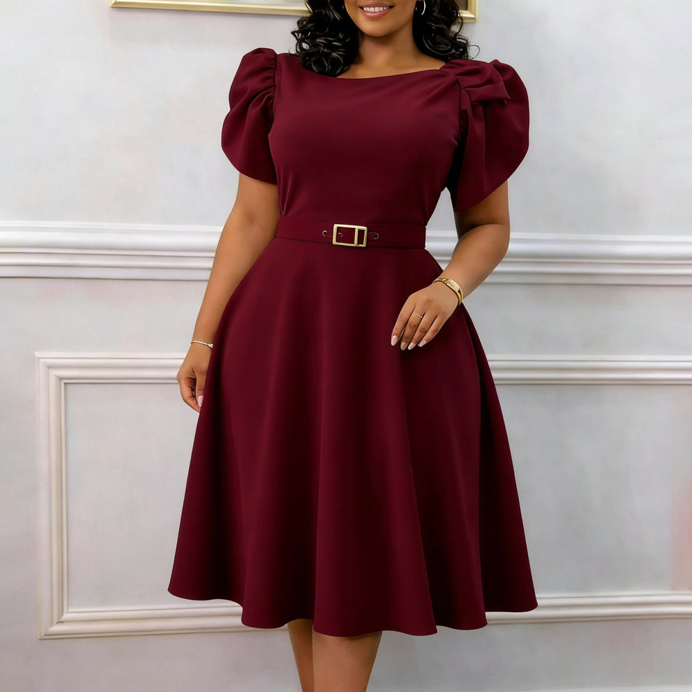 C8654  cross-border fashion:  new women's elegant round neck high-waisted african dress