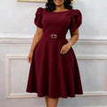 C8654  cross-border fashion:  new women's elegant round neck high-waisted african dress