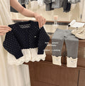 Girls' outfit:  autumn new lace trim sweater cardigan and scrunch socks two-piece set