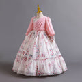 New in stock girls floral evening dress chiffon long sleeves princess dress model catwalk dressgirl dress