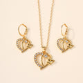 Wholesale heart stud earrings - european & american style cross-border earring jewelry set for women - diamond-accented versatile alloy butterfly sweater necklace - winter collection