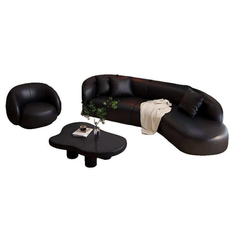 Nordic light luxury sofa - black retro living room home small apartment clothing store curved leather reception large sofa