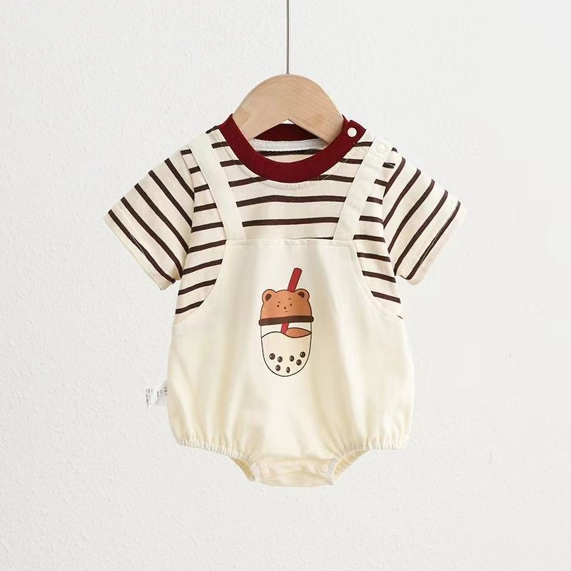 Baby clothes summer thin baby boy short-sleeved 100-day full-month romper ha shirt newborn casual one-piece trendy