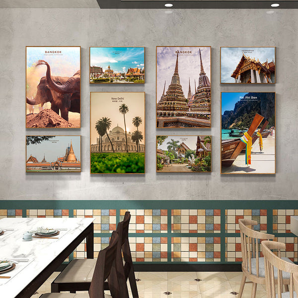 South East Asia painting Thai restaurant wall decoration painting Thai style landscape hotel box milk tea shop mural