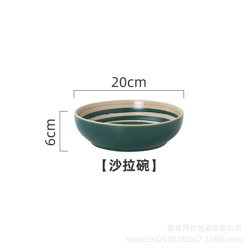 Japanese-style ceramic dinner plates for home use - creative large salad bowls, single-serving dishes, and retro dinnerware set
