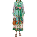 cross-border e-commerce european and american women's clothing: new summer collection - printed turn-down collar lantern sleeve cinched waist dress (style 661)