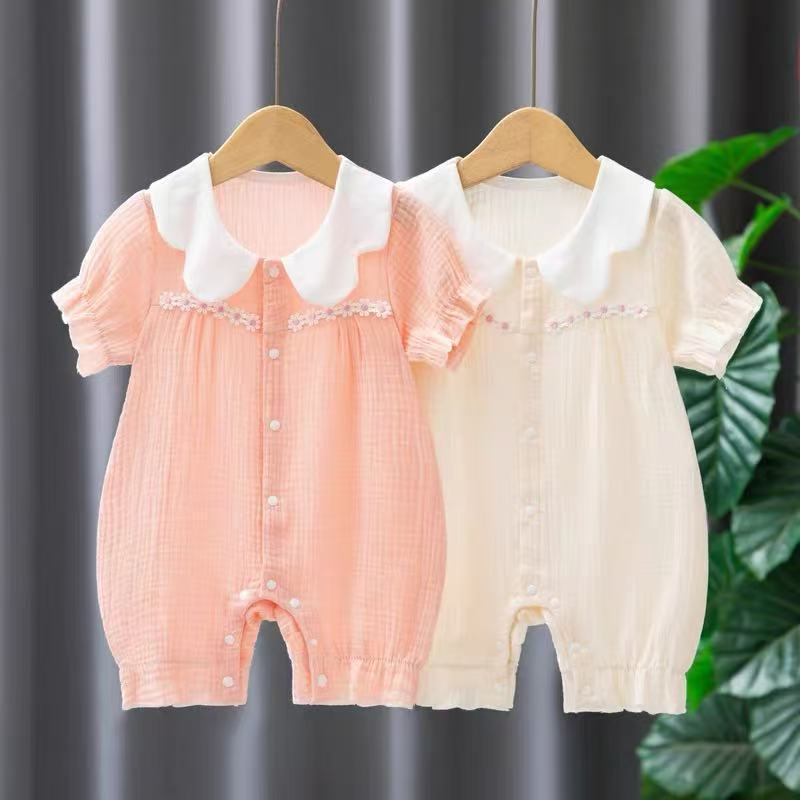 Summer romper for baby girls, short-sleeve princess style, newborn outfit, super cute crawling suit for outdoor wear