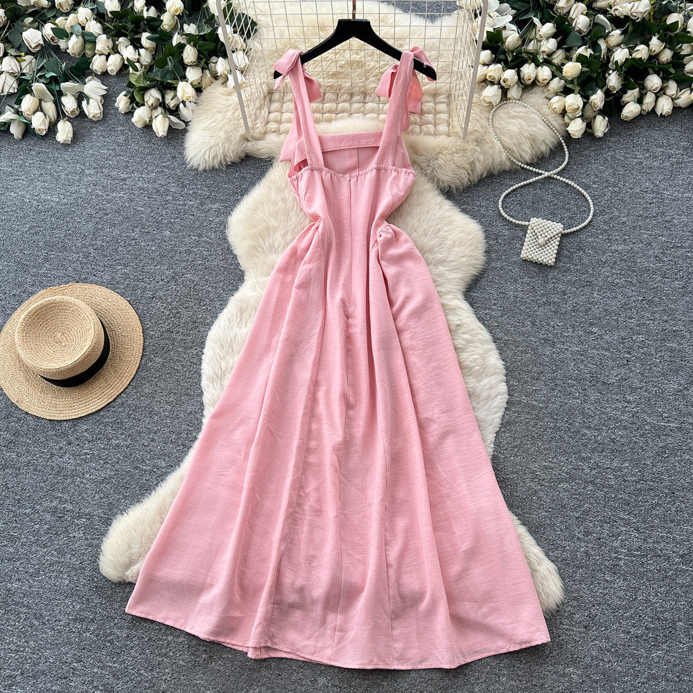 Vacation style pink suspender sweettie backdress women's summer relaxed style high waistslimming look a-line long skirt work clothing