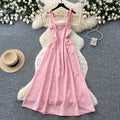Vacation style pink suspender sweettie backdress women's summer relaxed style high waistslimming look a-line long skirt work clothing