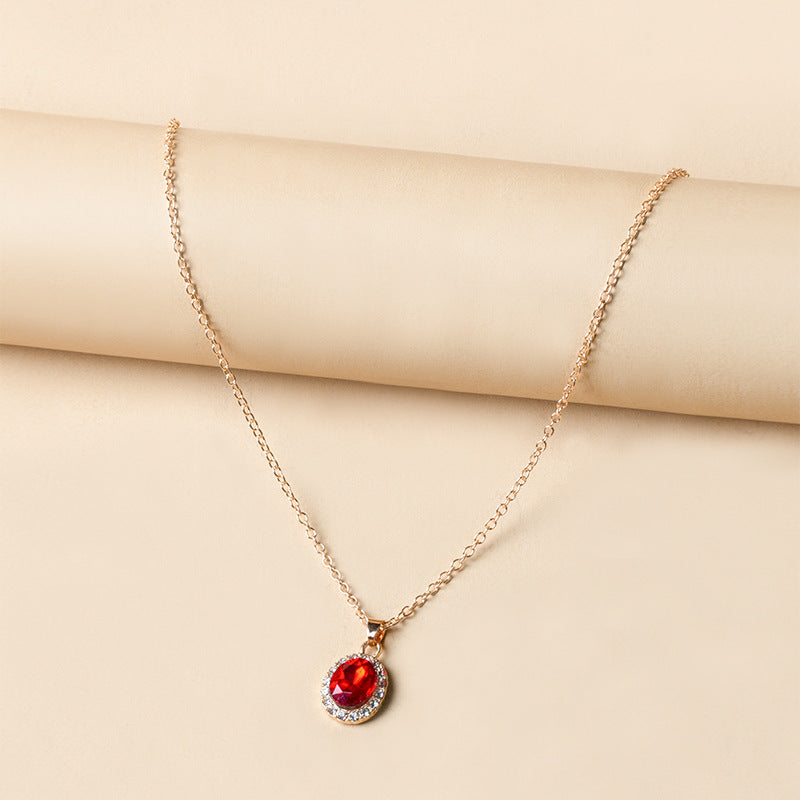 Wholesale crystal gemstone necklaces - european & american cross-border style, unique oval jewelry, fashionable round clavicle chains, alloy pendant for women