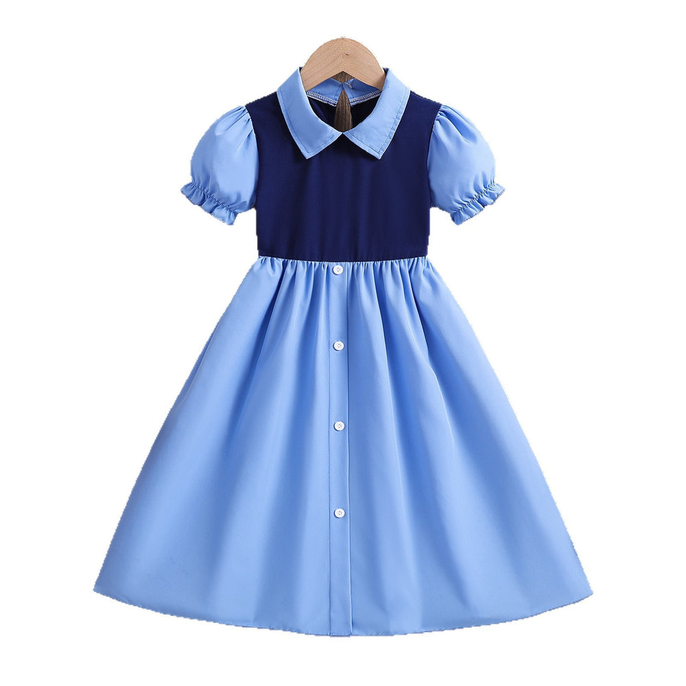 Girls' summer dress  new style: trendy two-piece look, overalls dress with puff sleeves for girls
