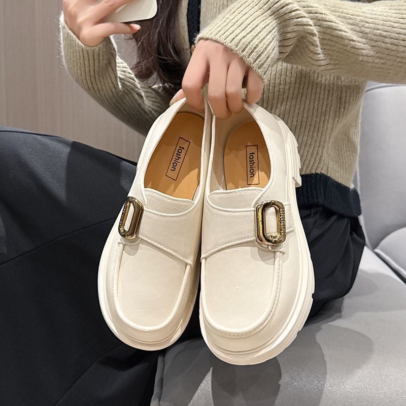2025 new women's office british style spring/summer versatile skirt black single shoes commute soft sole loafers