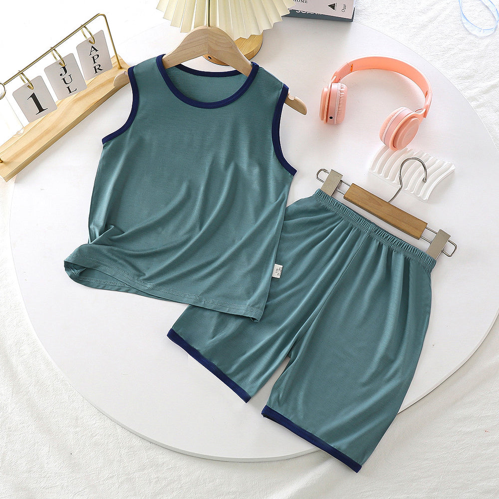 Kids' tank top set - lightweight modal loungewear for boys - sleeveless air conditioning suit - baby ice silk pajamas - summer boys' outfit