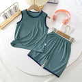 Kids' tank top set - lightweight modal loungewear for boys - sleeveless air conditioning suit - baby ice silk pajamas - summer boys' outfit