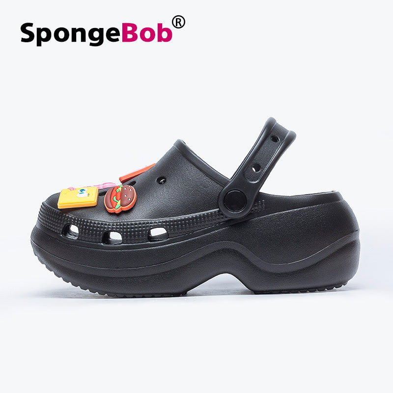 Spongebob squarepants fashion height increasing crocs women's summer casualnon-slipeasiest for match beach shoes women's sandals