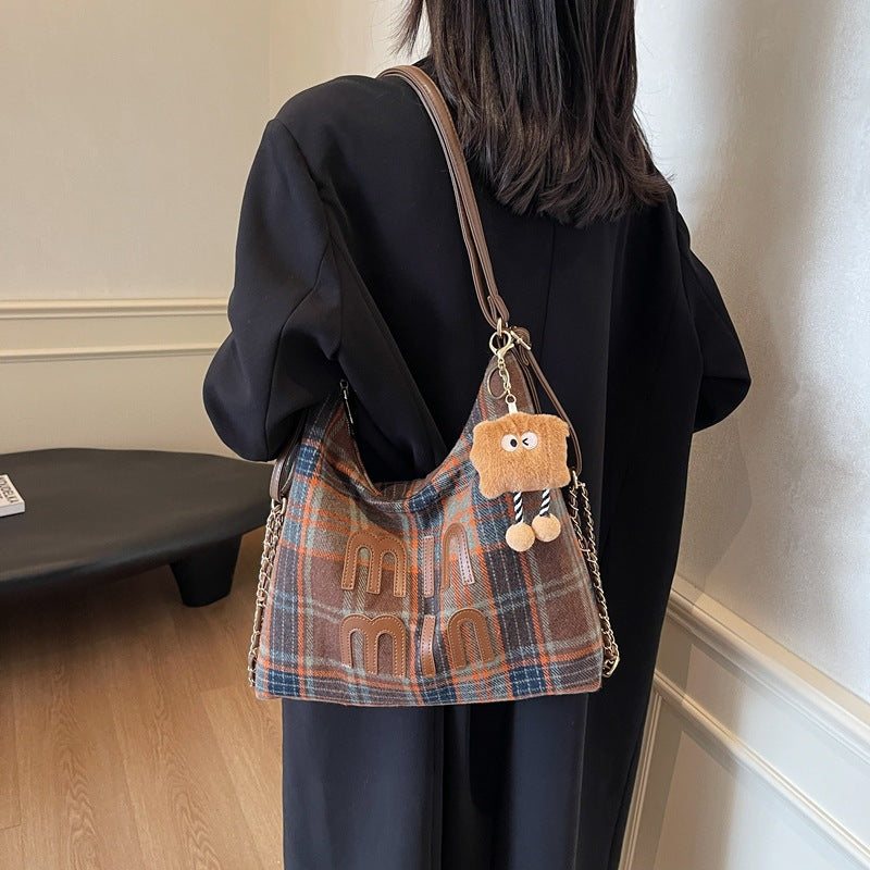 Retro woolen Korean version underarm bag women's bag 2025 new fashion casual chain backpack texture messenger bag