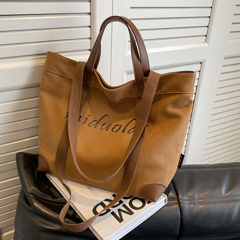 Canvas bag women's large-capacity 2023 new summer versatile simple shoulder bag cloth bag class commuter tote bag