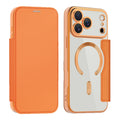Premium gold shield magnetic leather case for iphone 17 pro max, apple 16 flip cover, full coverage, drop protection