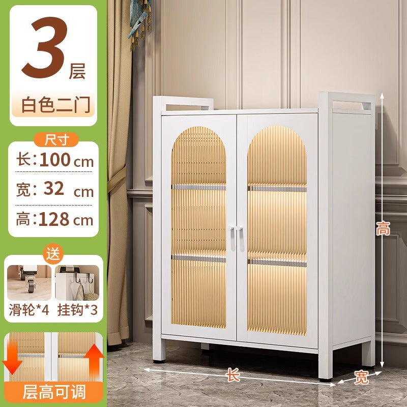 Steel bookcase with door kids bookshelf floor-standing dust-proof storage cabinet living room display cabinet iron art storage rack storage cabinet