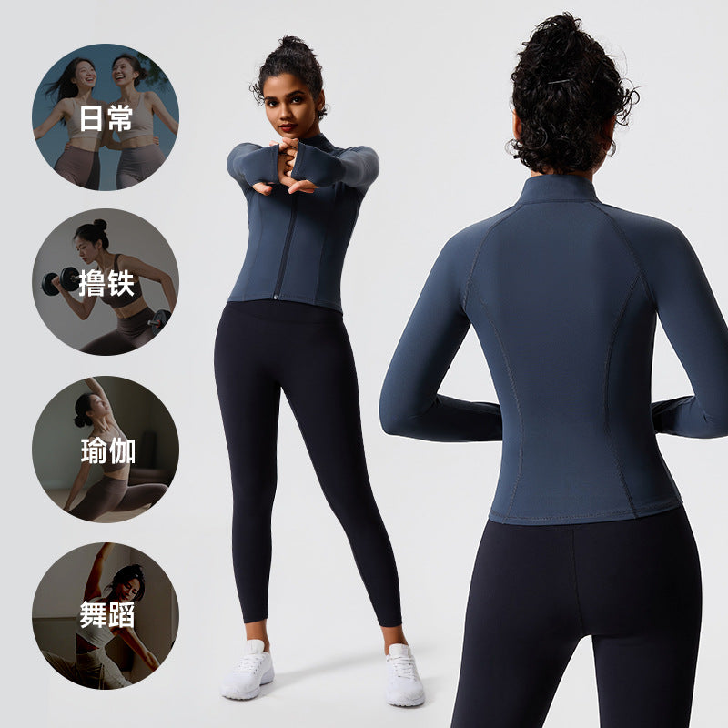 New stand collar fitness topslong sleeves sports outwear slimming look running yoga clothes zipper tight fitness clothes for women
