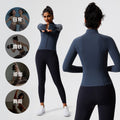 New stand collar fitness topslong sleeves sports outwear slimming look running yoga clothes zipper tight fitness clothes for women