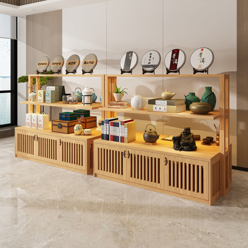Solid wood tea cabinet Zisha pot display cabinet Product storage shelf Entrance ornament cabinet Chinese retro porcelain display cabinet