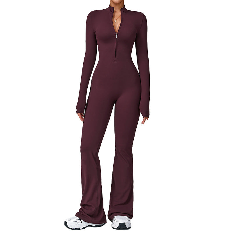 Customizable zippered cloud-feel long sleeve yoga bodysuit - high-intensity fitness activewear one-piece compression suit 2012