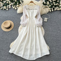 French gentle style heavy industry beading lantern sleeve dress women's k-style slimming lookhigh waista line elegance long skirtelegant