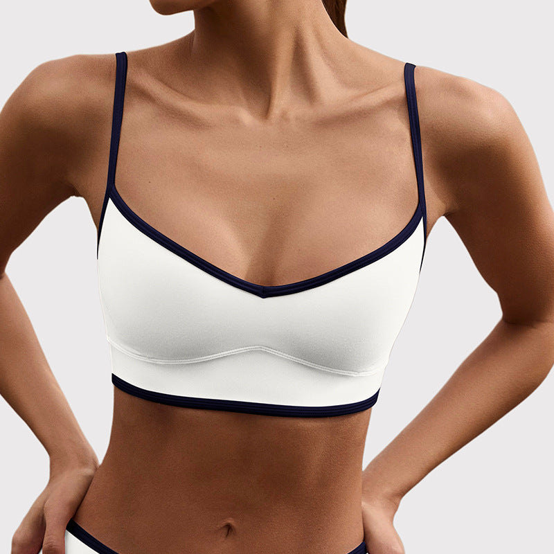 High-waisted, figure-hugging, color-blocked, cross-border camisole, shockproof, push-up, high-waisted, butt-lifting running and fitness shorts yoga set for women