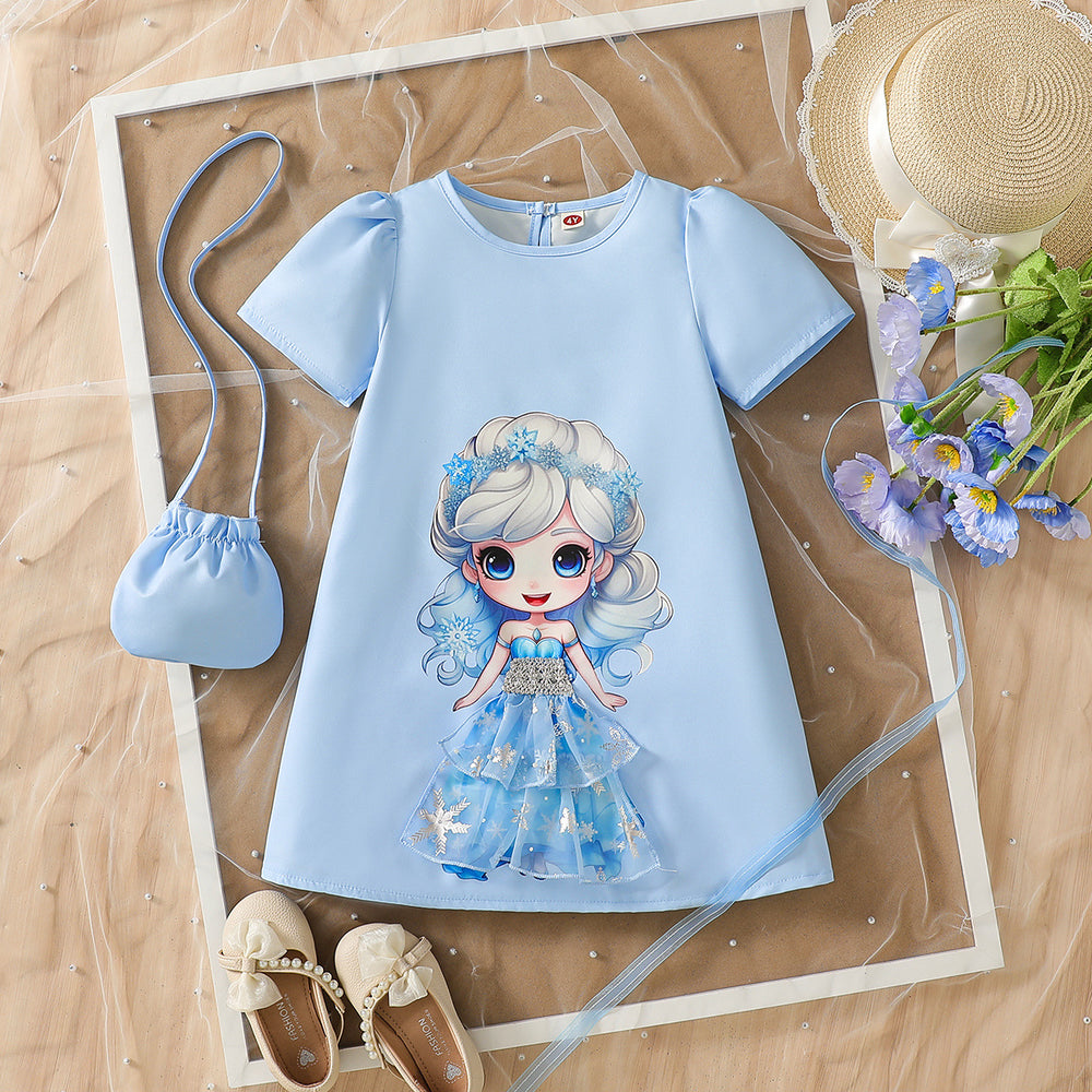 spring/summer new collection: european & american style girls' printed a-line dress with matching bag