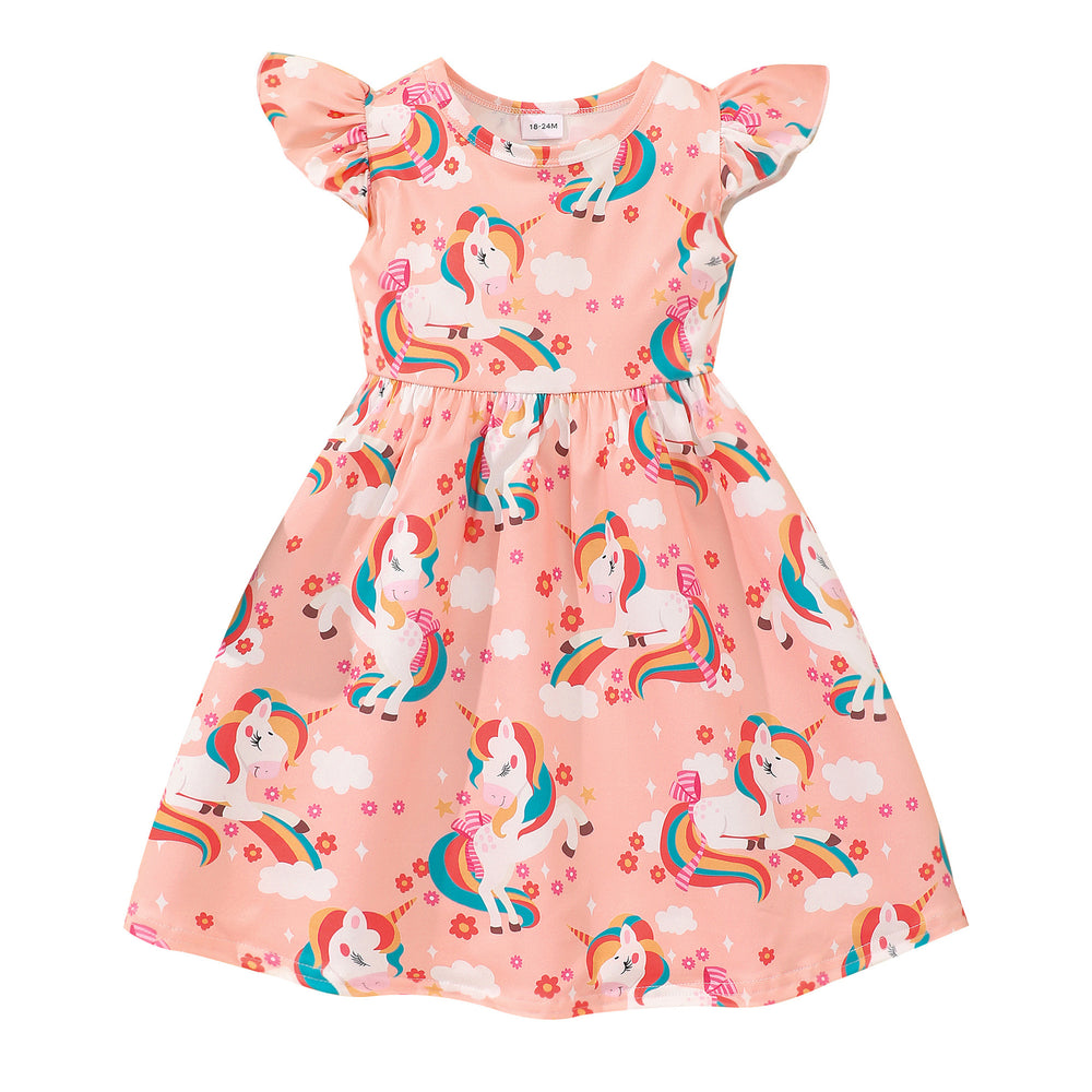 Kids' digital print flutter sleeve a-line dress - clearance sale