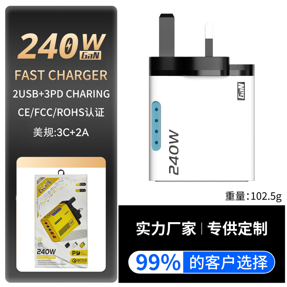 240w 3pd charger with led display + dual usb multi-port charger, us/eu plug, compatible with apple and huawei devices