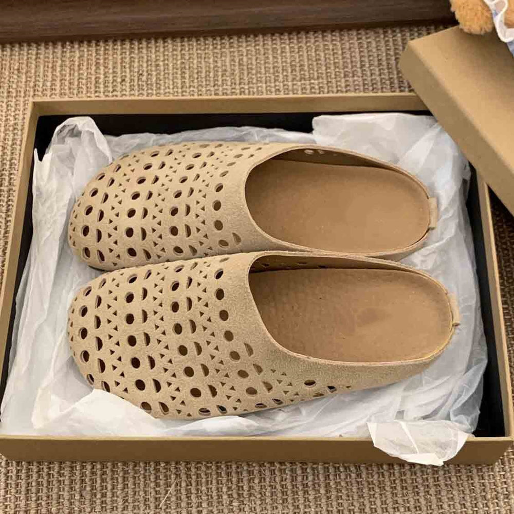 Retroniche stylecut out soft bottom birkenstock shoes women's toe-cap half drag 2026new arrivalniche style yellow lazy roman sandals