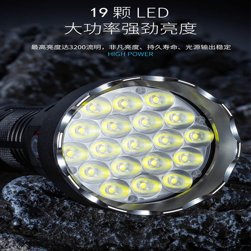 Cross-border new 19LED strong light flashlight Type-C rechargeable outdoor fixed focus flood light high power flashlight