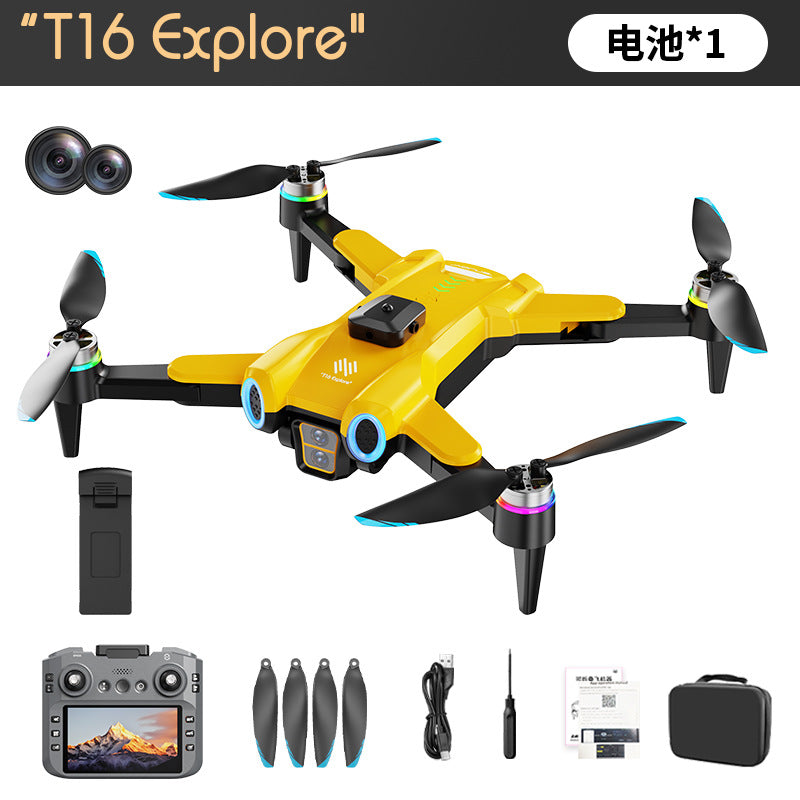 T16 drone: 5g screen control, brushless motor, optical flow hovering, extended flight time, intelligent obstacle avoidance, esc, dual camera remote control aircraft