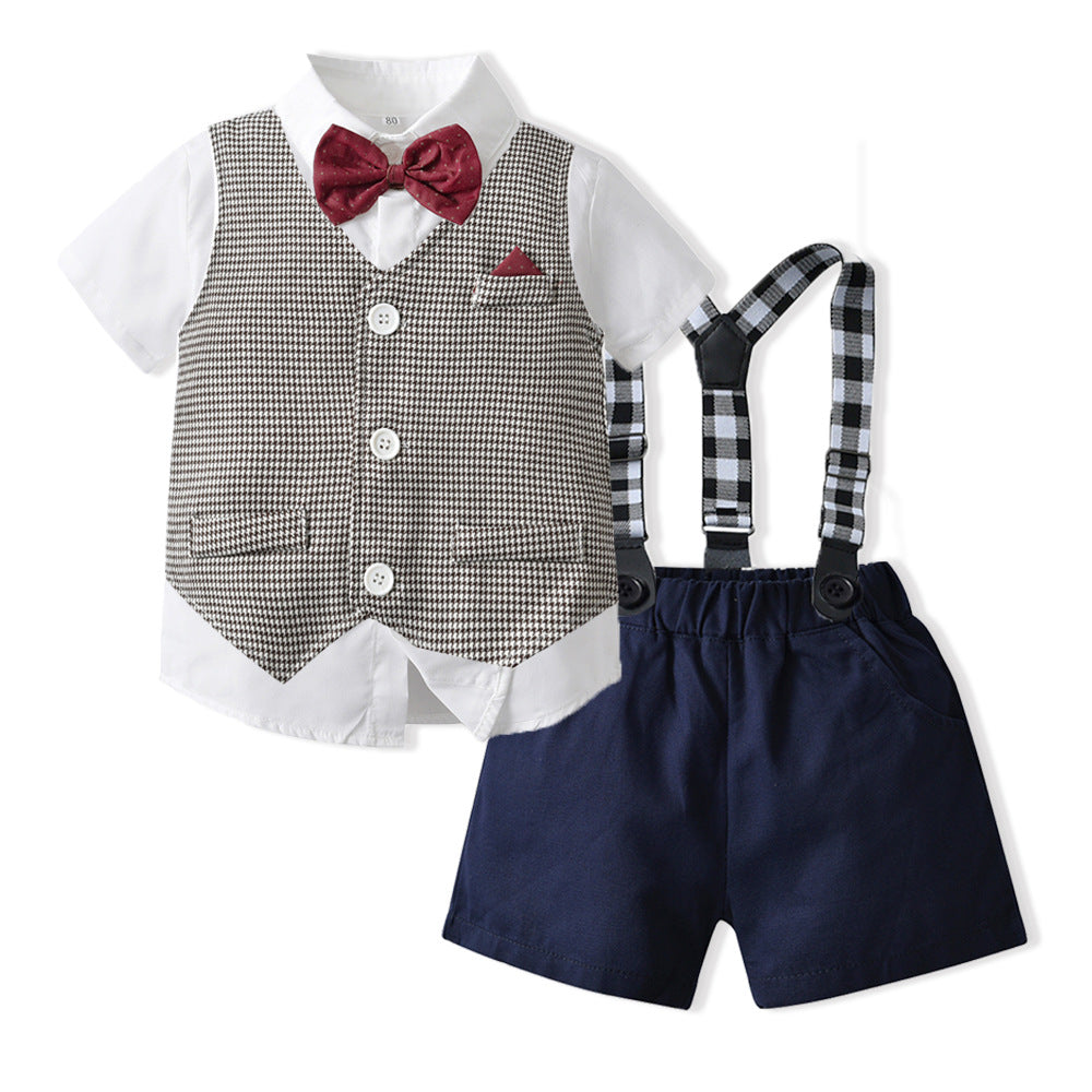First birthday outfit for baby boys - spring collection: little gentleman suit with vest - three-piece set for baby's birthday, wedding, or banquet