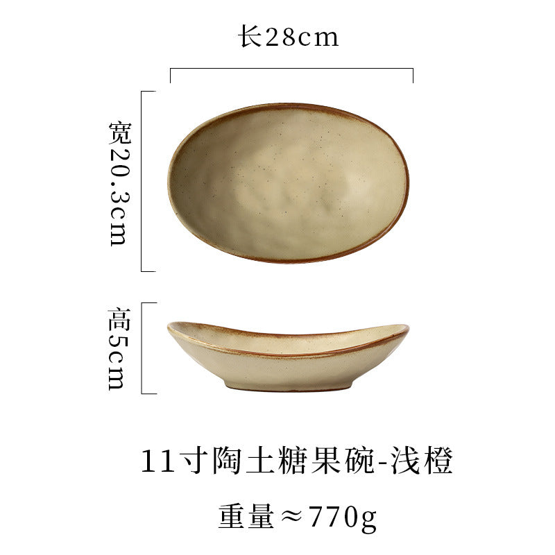 japanese ceramic plate, high-end candy bowl, fruit salad bowl, fish plate, stoneware tableware, oval plate, household dish plate