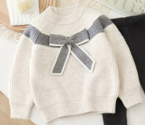 Girls' knit sweater and leggings set - new autumn/winter  collection - baby girl bowknot crewneck sweater and leggings outfit