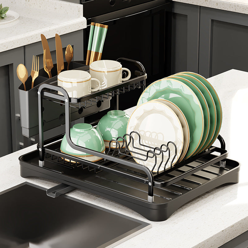 Bowl and chopsticks drain storage box Kitchen multi-functional countertop rack Double-layer storage rack Bowl rack Tableware drain rack