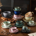 Vintage kiln-ware ceramic coffee cup and saucer set - exquisite, unique design for office afternoon tea or milk