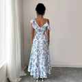& independent store hot-selling printed ruffle-trimmed short-sleeve dress