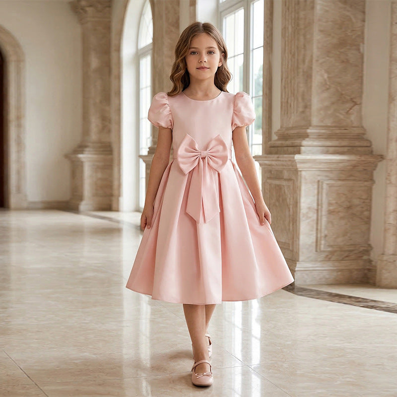 Girls' satin princess dress - pink sweet style birthday outfit, stylish children's dress, first birthday gown for girls