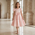 Girls' satin princess dress - pink sweet style birthday outfit, stylish children's dress, first birthday gown for girls