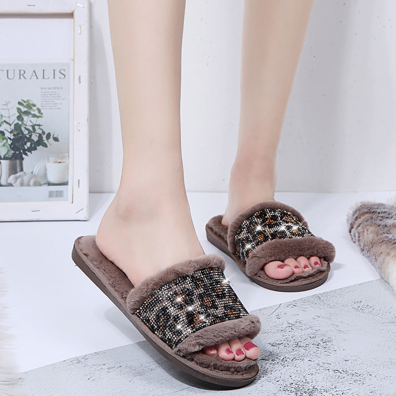 Slipper 2024 winter export fashion rhinestone pattern flat cotton slippers for women - perfect for cross-border e-commerce and us/european markets