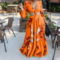 C8467  summer new fashion sexy printed tie-up top and midi skirt european and american two-piece outfit