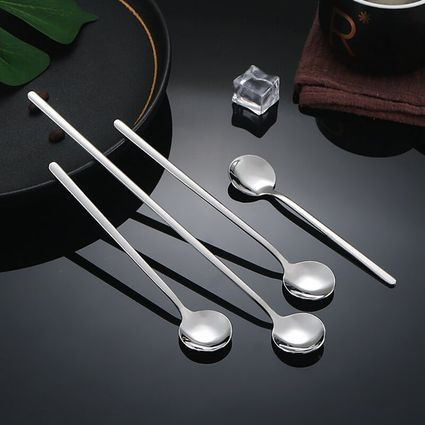 304 stainless steel Korean small round spoon, creative tableware dessert mixing spoon, long handle mug round spoon wholesale