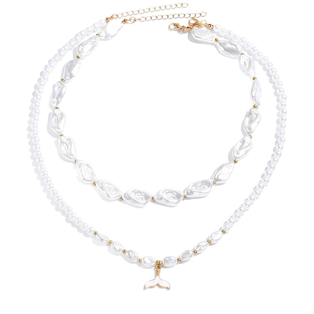 hot-selling accessible luxury french irregular baroque imitation pearl necklace summer versatile fishtail stacked clavicle chain